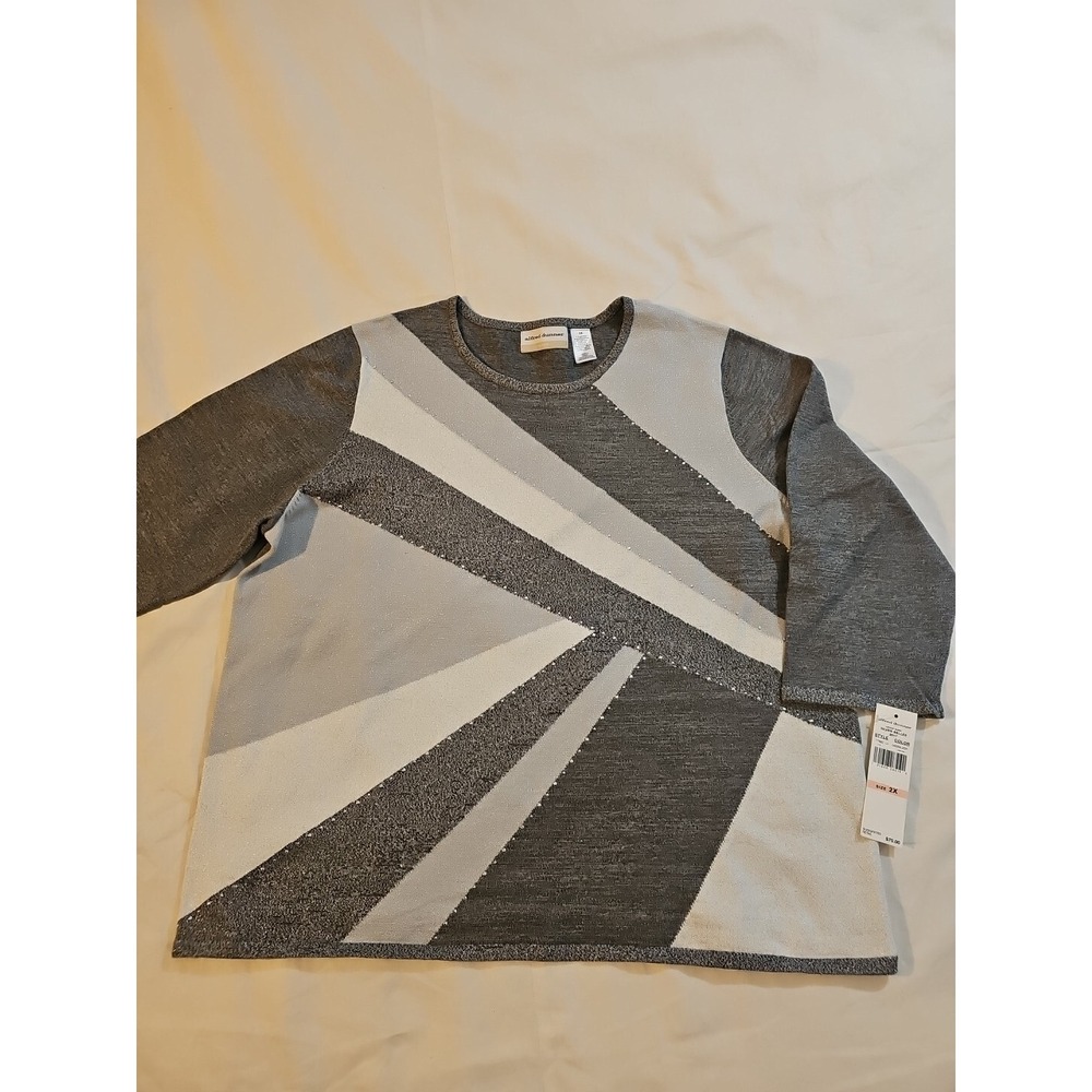 NEW Alfred Dunner Gray Silver 3/4 Sleeve Sweater Women's Size 2X Sparkle